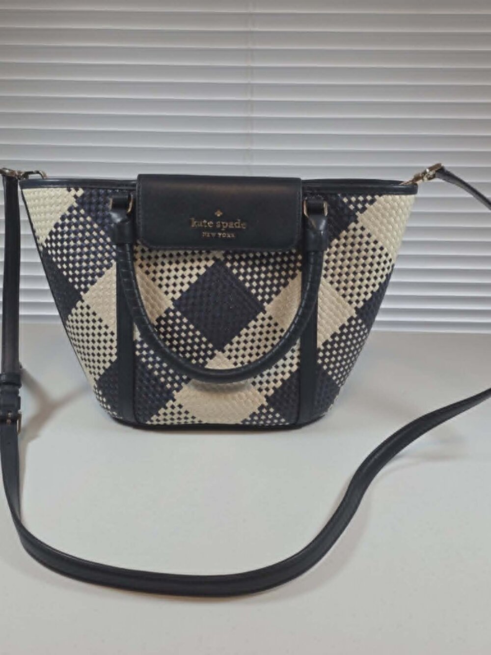 KATE SPADE CRUISE GINGHAM TOTE BAG CROSSBODY PURSE BLAZER BLUE KA509